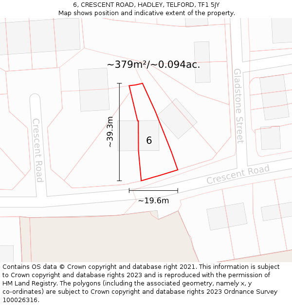 6, CRESCENT ROAD, HADLEY, TELFORD, TF1 5JY: Plot and title map