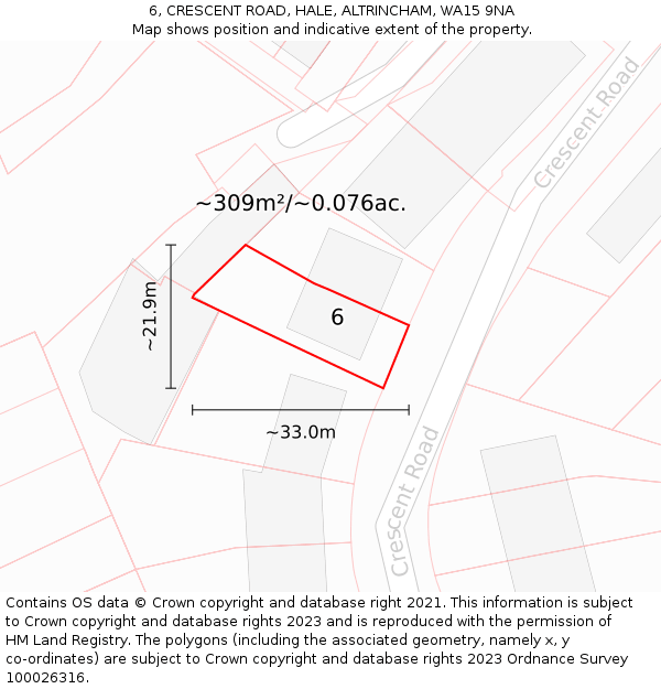 6, CRESCENT ROAD, HALE, ALTRINCHAM, WA15 9NA: Plot and title map