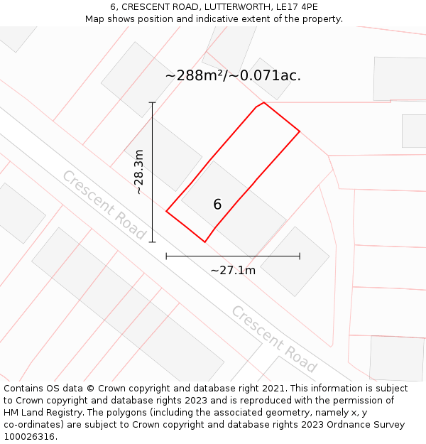 6, CRESCENT ROAD, LUTTERWORTH, LE17 4PE: Plot and title map