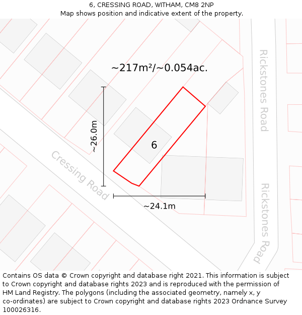 6, CRESSING ROAD, WITHAM, CM8 2NP: Plot and title map