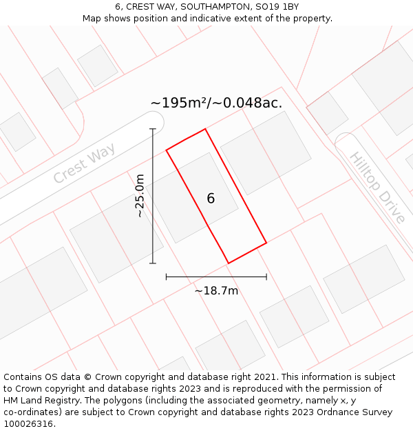 6, CREST WAY, SOUTHAMPTON, SO19 1BY: Plot and title map