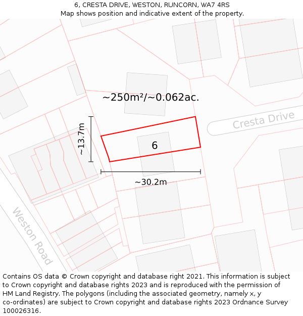 6, CRESTA DRIVE, WESTON, RUNCORN, WA7 4RS: Plot and title map
