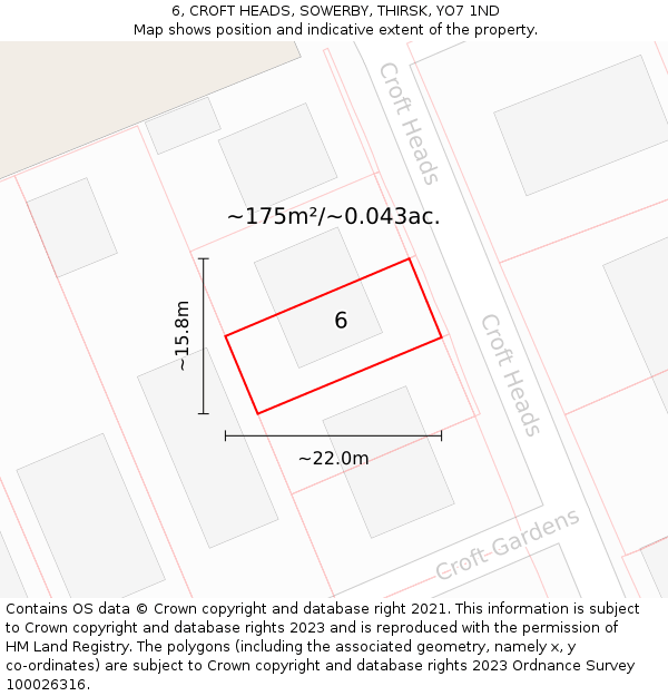 6, CROFT HEADS, SOWERBY, THIRSK, YO7 1ND: Plot and title map