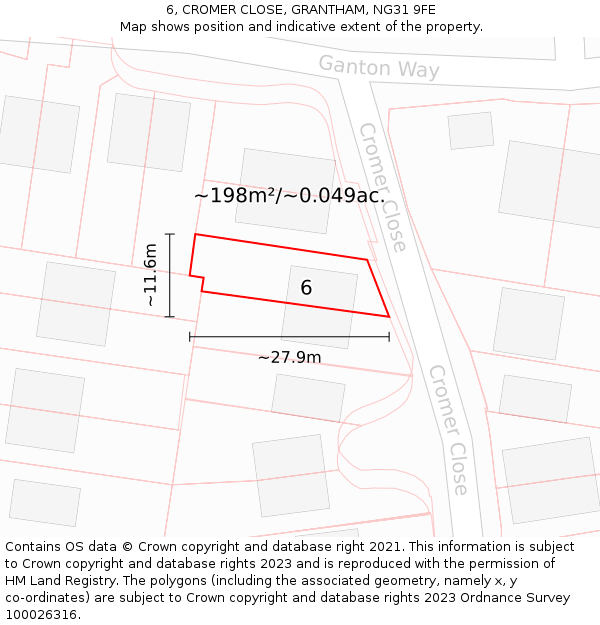 6, CROMER CLOSE, GRANTHAM, NG31 9FE: Plot and title map