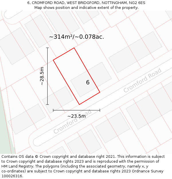 6, CROMFORD ROAD, WEST BRIDGFORD, NOTTINGHAM, NG2 6ES: Plot and title map