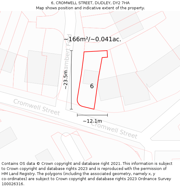 6, CROMWELL STREET, DUDLEY, DY2 7HA: Plot and title map