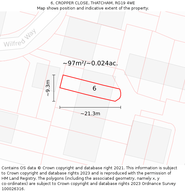 6, CROPPER CLOSE, THATCHAM, RG19 4WE: Plot and title map