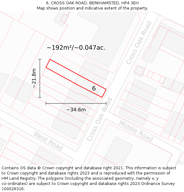 6, CROSS OAK ROAD, BERKHAMSTED, HP4 3EH: Plot and title map