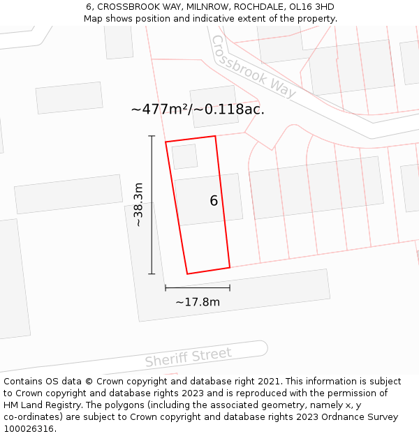 6, CROSSBROOK WAY, MILNROW, ROCHDALE, OL16 3HD: Plot and title map