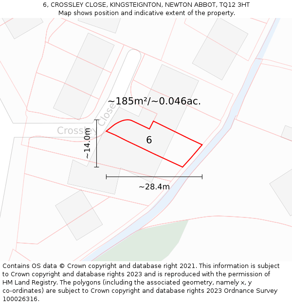 6, CROSSLEY CLOSE, KINGSTEIGNTON, NEWTON ABBOT, TQ12 3HT: Plot and title map