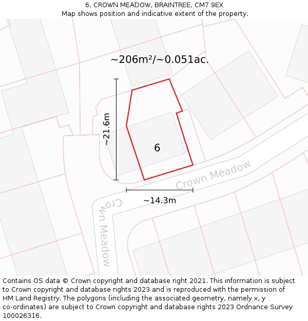 6, CROWN MEADOW, BRAINTREE, CM7 9EX: Plot and title map