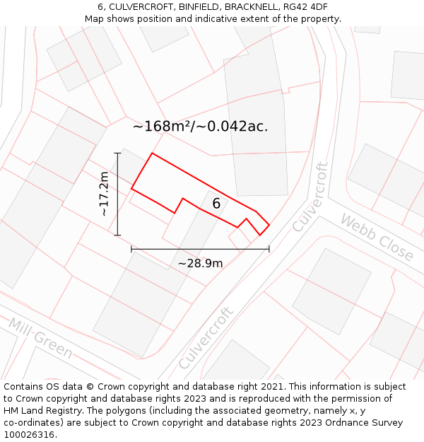 6, CULVERCROFT, BINFIELD, BRACKNELL, RG42 4DF: Plot and title map