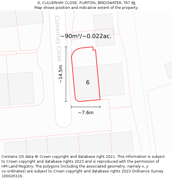 6, CULVERHAY CLOSE, PURITON, BRIDGWATER, TA7 8JJ: Plot and title map