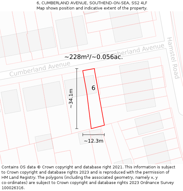 6, CUMBERLAND AVENUE, SOUTHEND-ON-SEA, SS2 4LF: Plot and title map