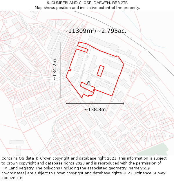 6, CUMBERLAND CLOSE, DARWEN, BB3 2TR: Plot and title map