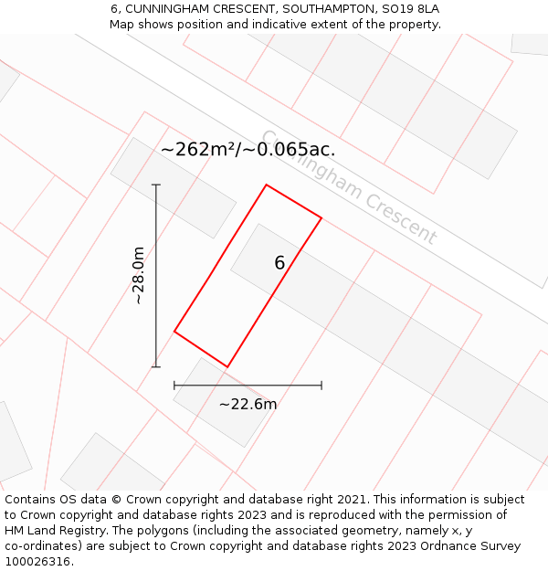 6, CUNNINGHAM CRESCENT, SOUTHAMPTON, SO19 8LA: Plot and title map