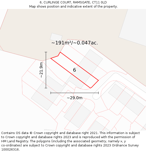 6, CURLINGE COURT, RAMSGATE, CT11 0LD: Plot and title map