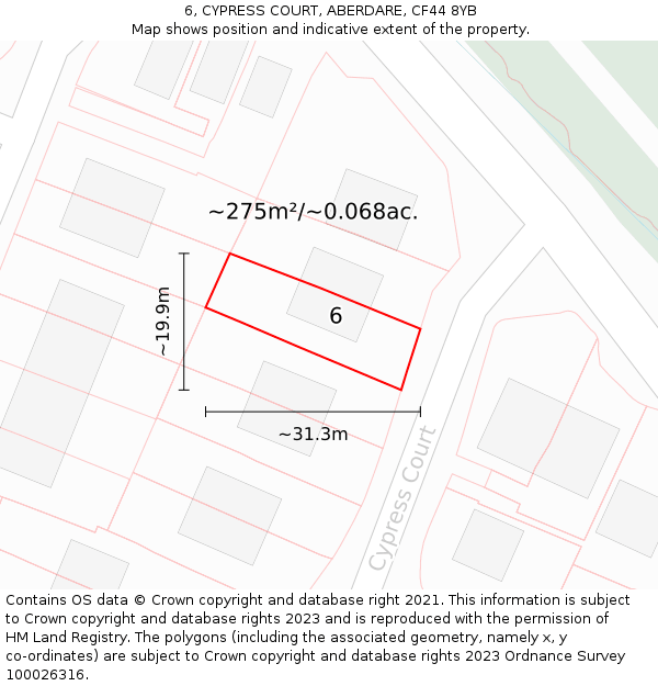 6, CYPRESS COURT, ABERDARE, CF44 8YB: Plot and title map