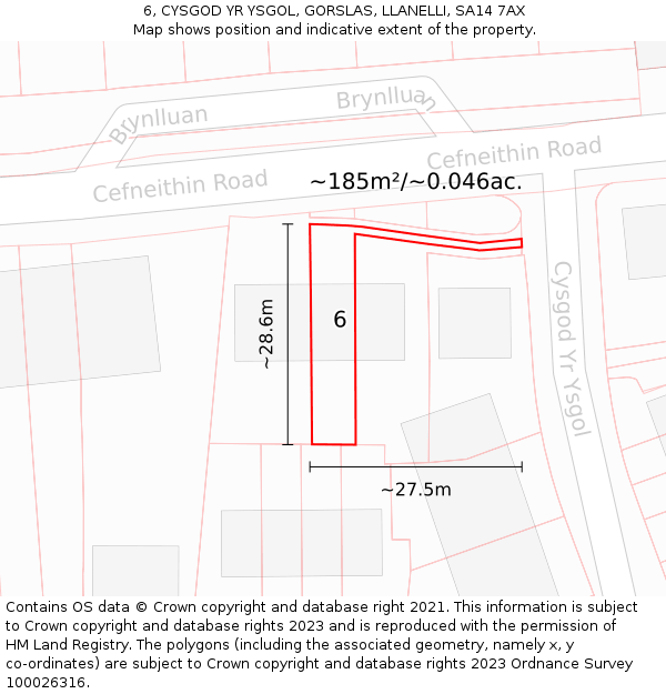 6, CYSGOD YR YSGOL, GORSLAS, LLANELLI, SA14 7AX: Plot and title map