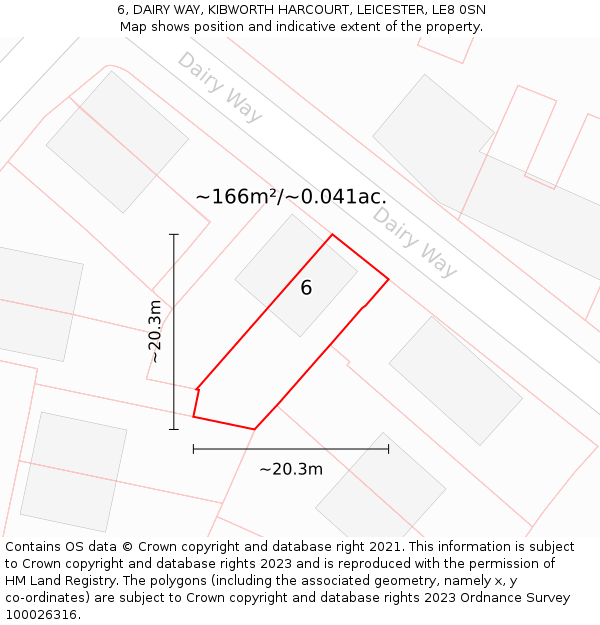 6, DAIRY WAY, KIBWORTH HARCOURT, LEICESTER, LE8 0SN: Plot and title map