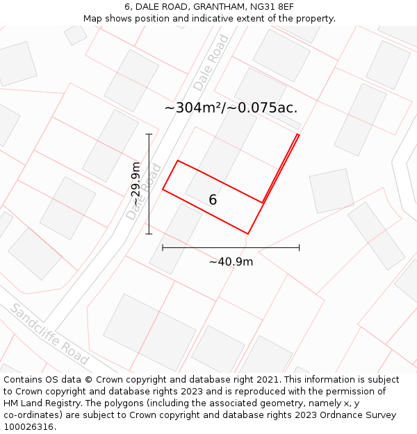 6, DALE ROAD, GRANTHAM, NG31 8EF: Plot and title map