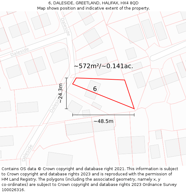 6, DALESIDE, GREETLAND, HALIFAX, HX4 8QD: Plot and title map