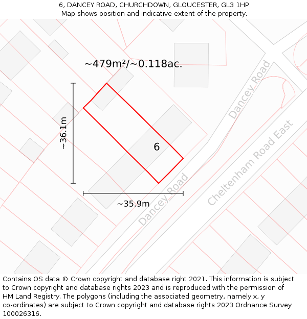 6, DANCEY ROAD, CHURCHDOWN, GLOUCESTER, GL3 1HP: Plot and title map