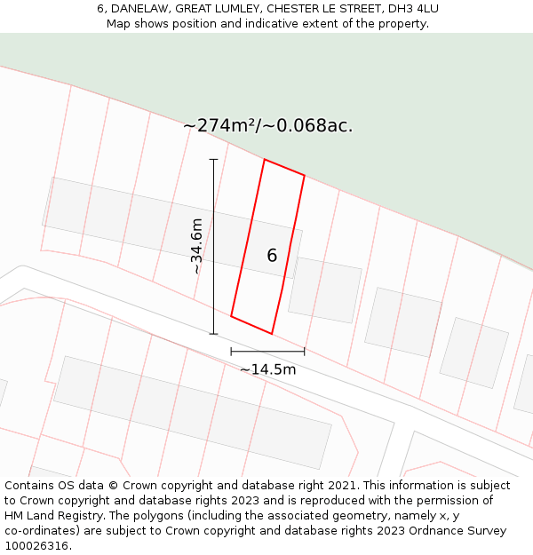 6, DANELAW, GREAT LUMLEY, CHESTER LE STREET, DH3 4LU: Plot and title map