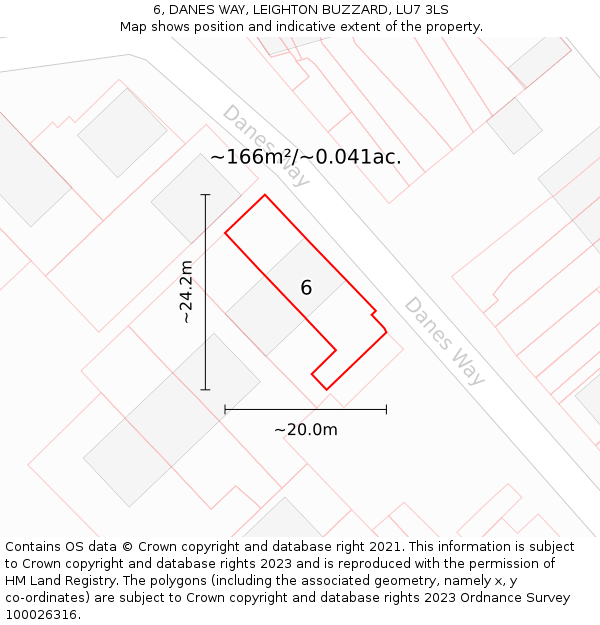 6, DANES WAY, LEIGHTON BUZZARD, LU7 3LS: Plot and title map