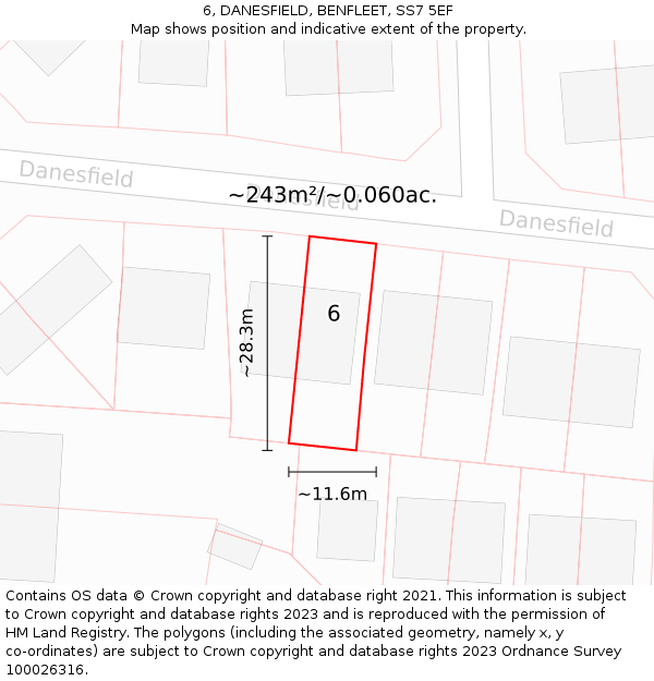 6, DANESFIELD, BENFLEET, SS7 5EF: Plot and title map