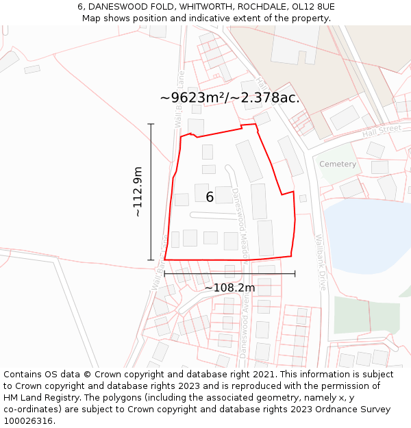 6, DANESWOOD FOLD, WHITWORTH, ROCHDALE, OL12 8UE: Plot and title map