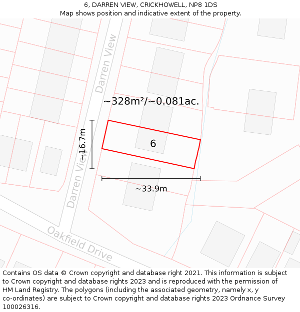 6, DARREN VIEW, CRICKHOWELL, NP8 1DS: Plot and title map