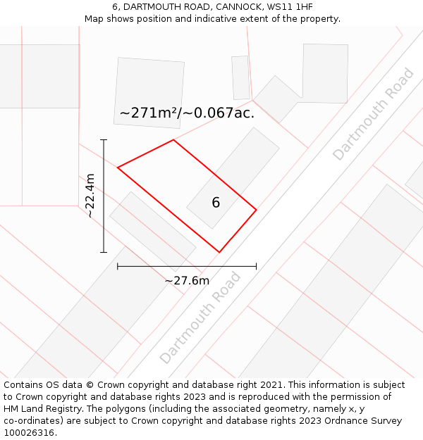 6, DARTMOUTH ROAD, CANNOCK, WS11 1HF: Plot and title map