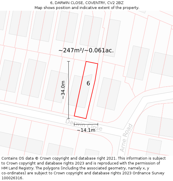 6, DARWIN CLOSE, COVENTRY, CV2 2BZ: Plot and title map