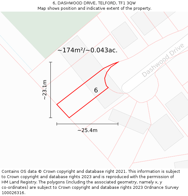 6, DASHWOOD DRIVE, TELFORD, TF1 3QW: Plot and title map