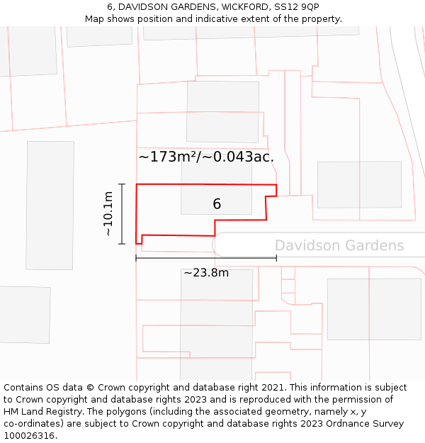 6, DAVIDSON GARDENS, WICKFORD, SS12 9QP: Plot and title map