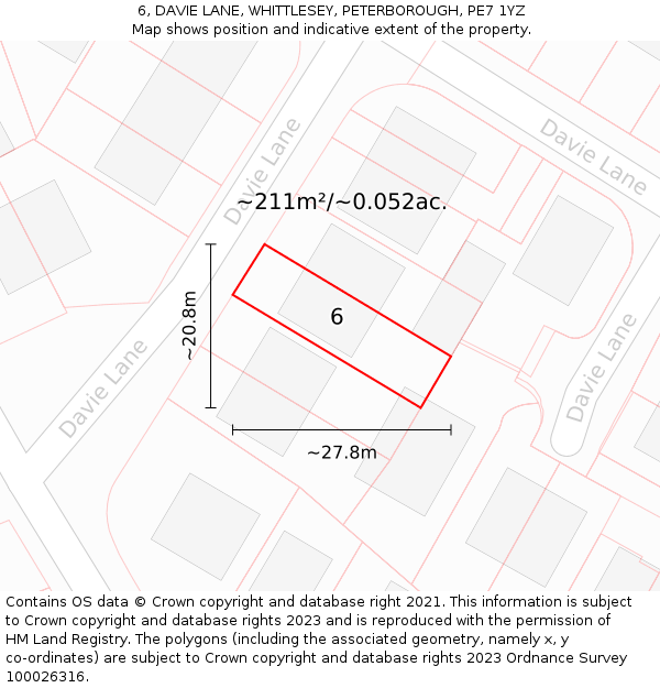 6, DAVIE LANE, WHITTLESEY, PETERBOROUGH, PE7 1YZ: Plot and title map