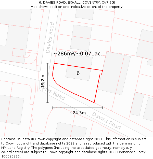 6, DAVIES ROAD, EXHALL, COVENTRY, CV7 9GJ: Plot and title map