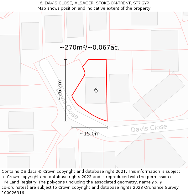 6, DAVIS CLOSE, ALSAGER, STOKE-ON-TRENT, ST7 2YP: Plot and title map