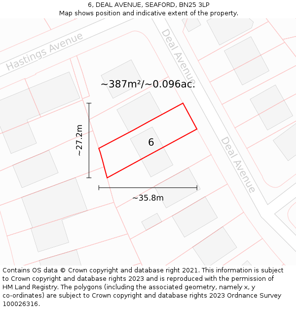 6, DEAL AVENUE, SEAFORD, BN25 3LP: Plot and title map