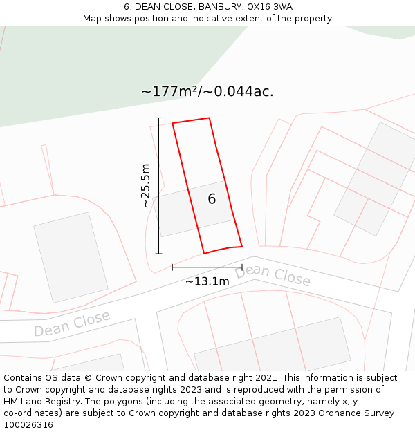 6, DEAN CLOSE, BANBURY, OX16 3WA: Plot and title map