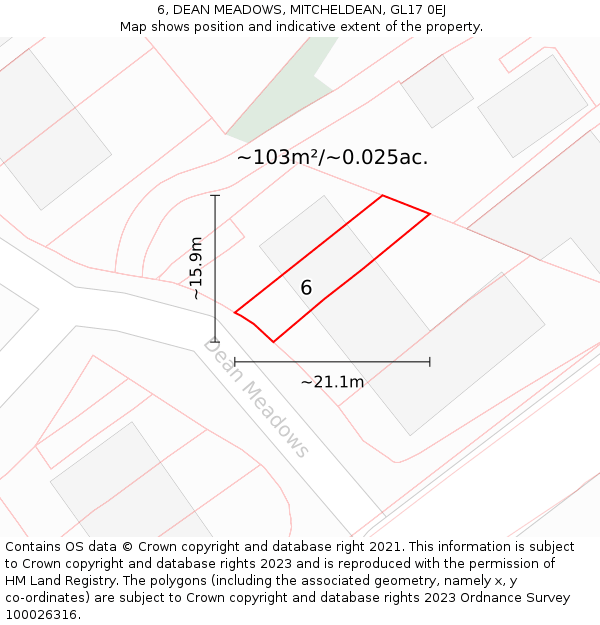 6, DEAN MEADOWS, MITCHELDEAN, GL17 0EJ: Plot and title map