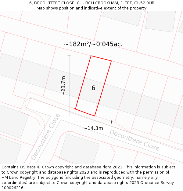 6, DECOUTTERE CLOSE, CHURCH CROOKHAM, FLEET, GU52 0UR: Plot and title map