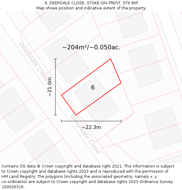 6, DEEPDALE CLOSE, STOKE-ON-TRENT, ST6 8XF: Plot and title map