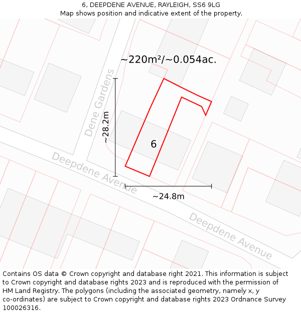 6, DEEPDENE AVENUE, RAYLEIGH, SS6 9LG: Plot and title map