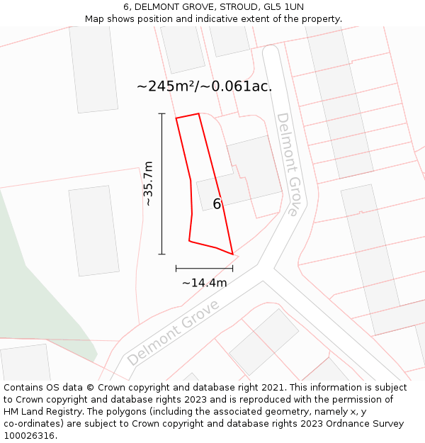 6, DELMONT GROVE, STROUD, GL5 1UN: Plot and title map