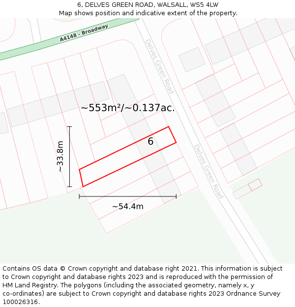 6, DELVES GREEN ROAD, WALSALL, WS5 4LW: Plot and title map