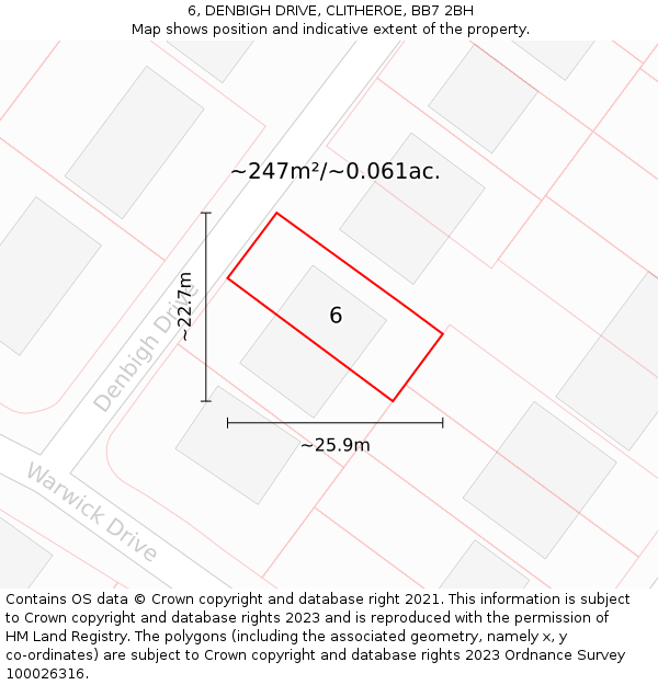 6, DENBIGH DRIVE, CLITHEROE, BB7 2BH: Plot and title map