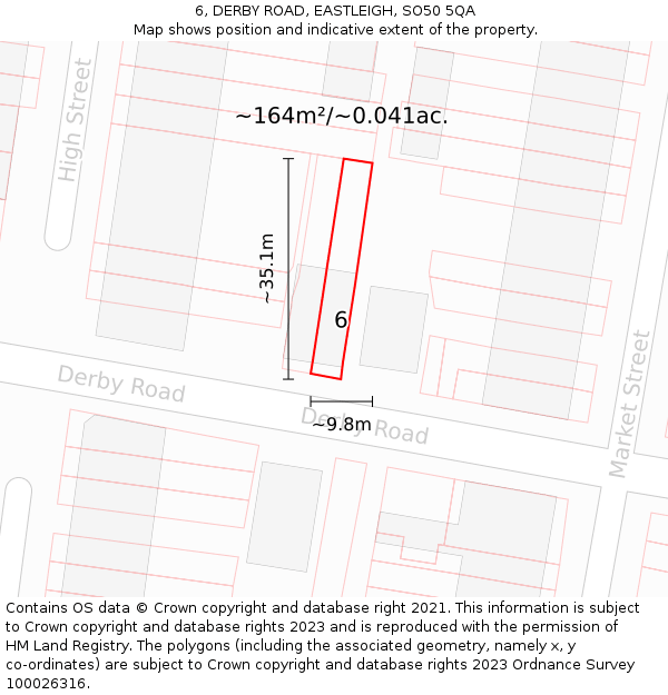 6, DERBY ROAD, EASTLEIGH, SO50 5QA: Plot and title map