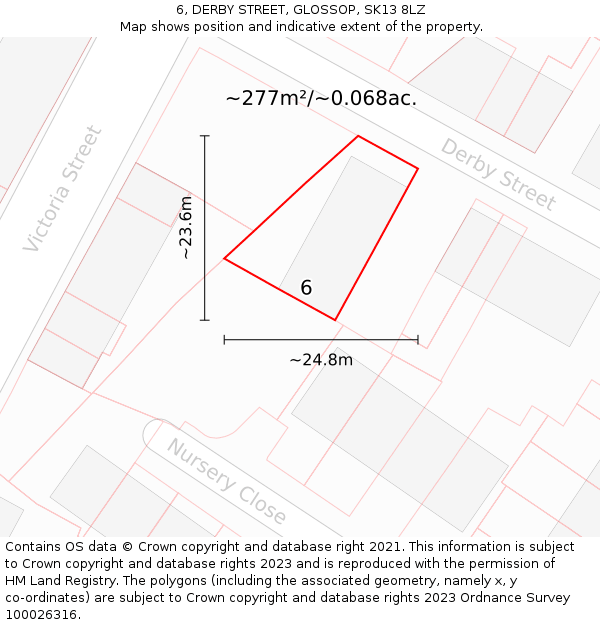 6, DERBY STREET, GLOSSOP, SK13 8LZ: Plot and title map